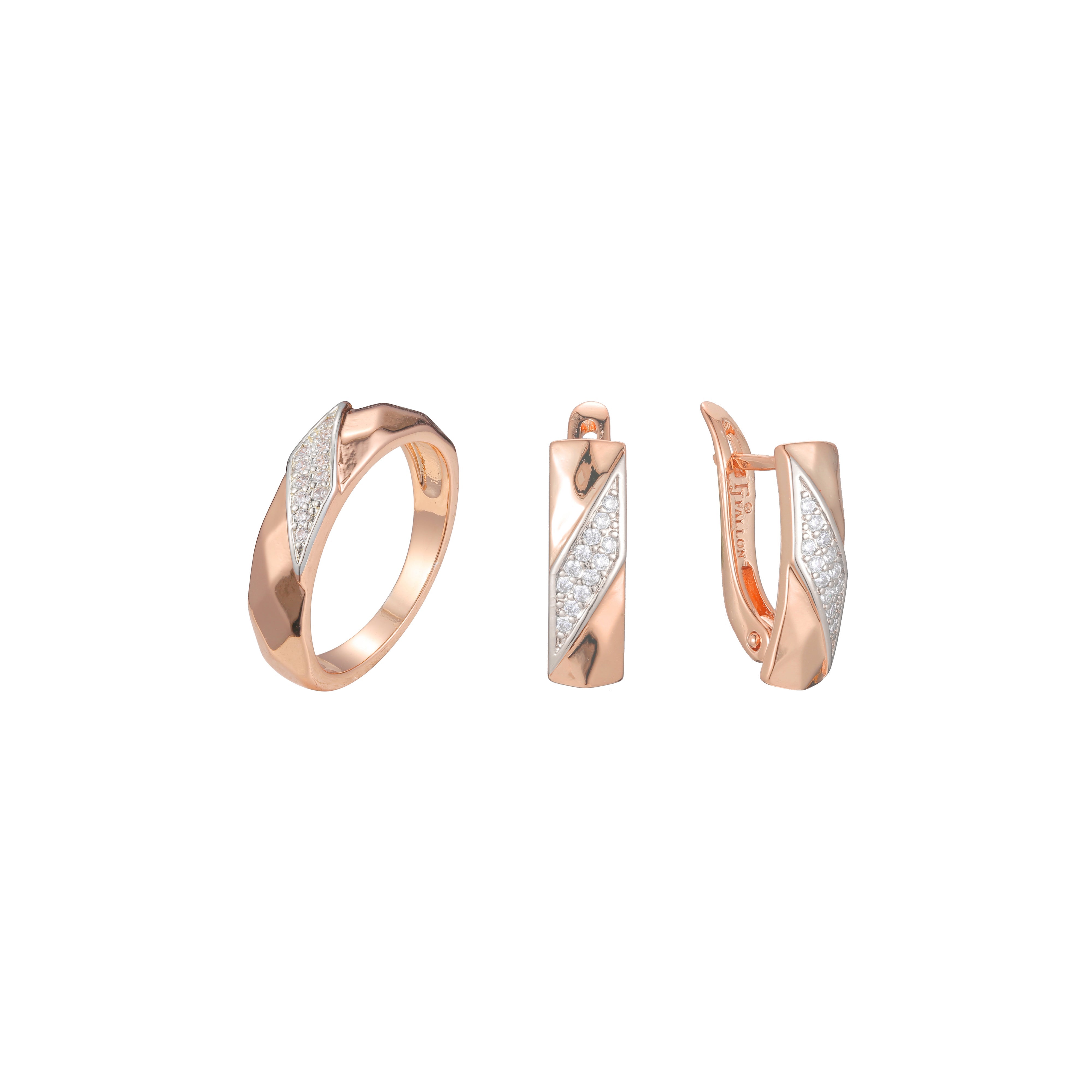 Rose Gold two tone fashion paving stones set