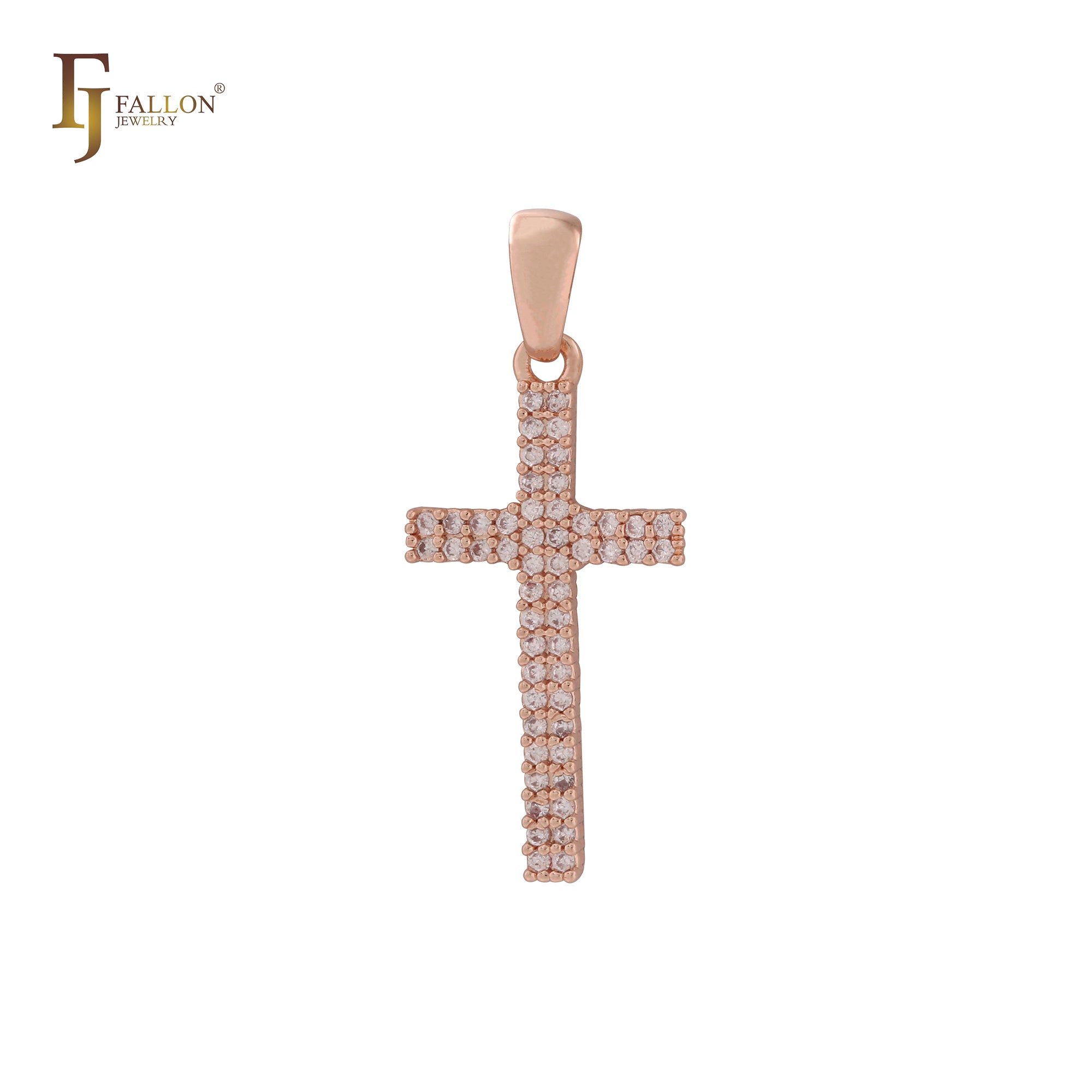 Pingente de cruz em ouro 14K CZs branco cluster latino