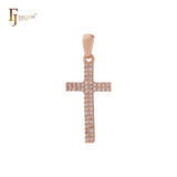 Pingente de cruz em ouro 14K CZs branco cluster latino