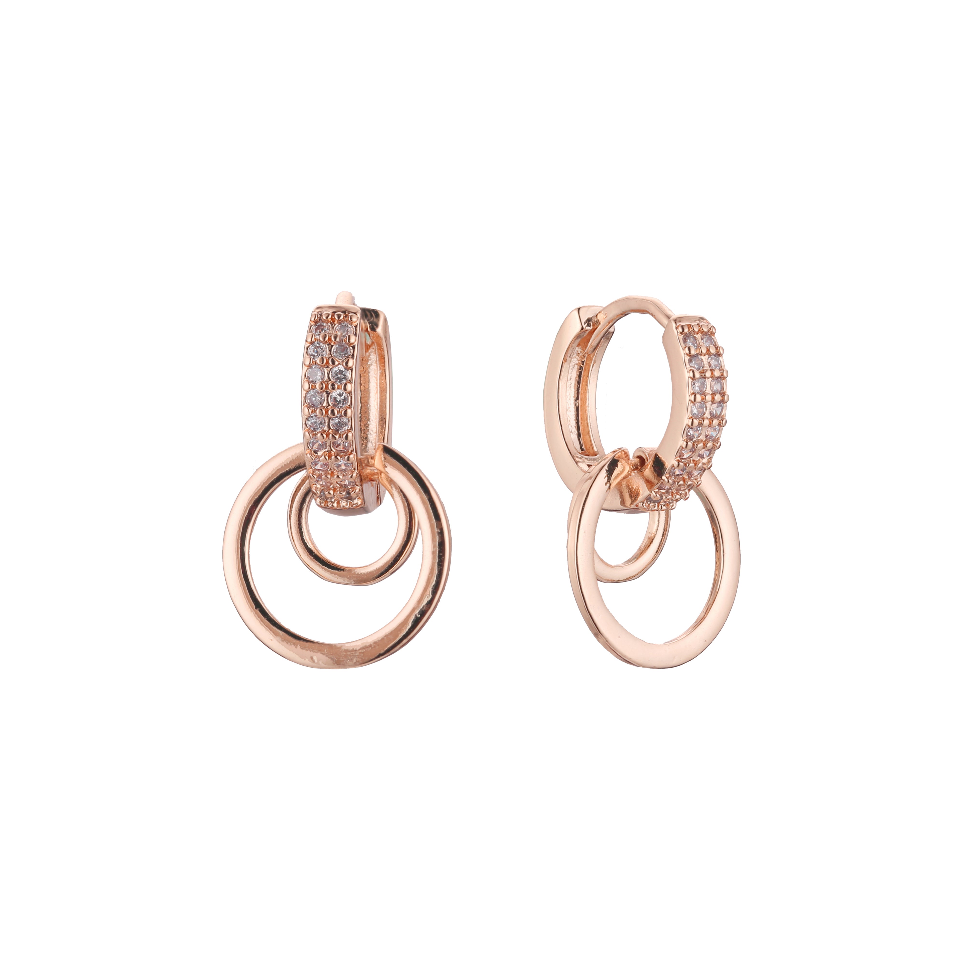 Huggie cluster circles earrings in 14K Gold, Rose Gold plating colors