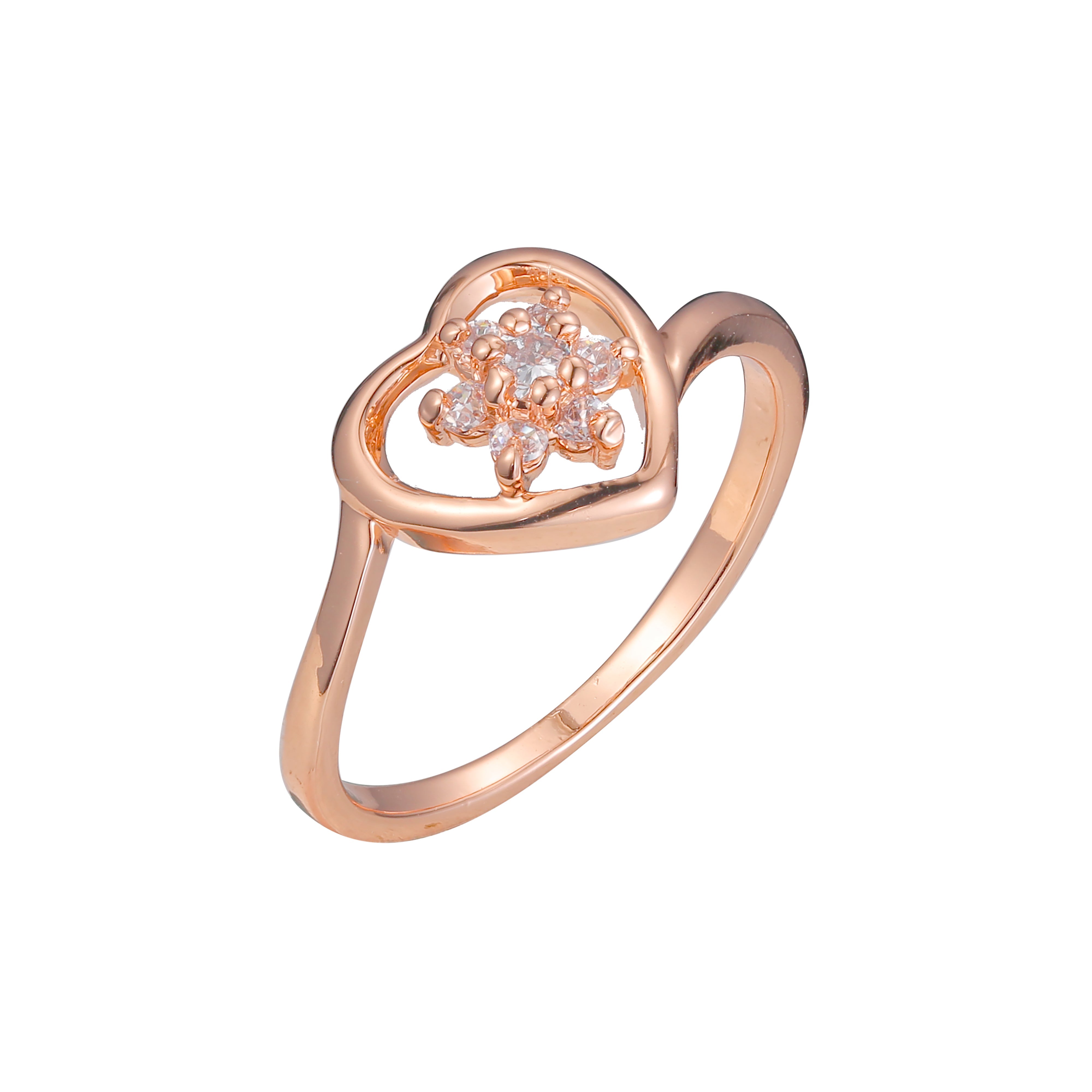Anéis de cluster de coração de ouro rosa