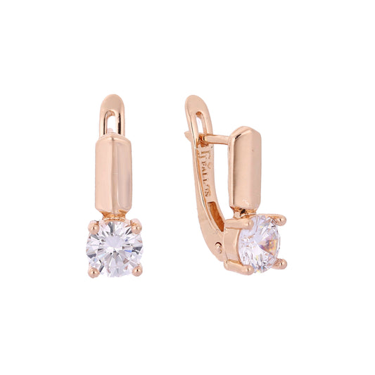Pendientes Solitario redondo en Oro de 14K, baño de Oro Rosa colores