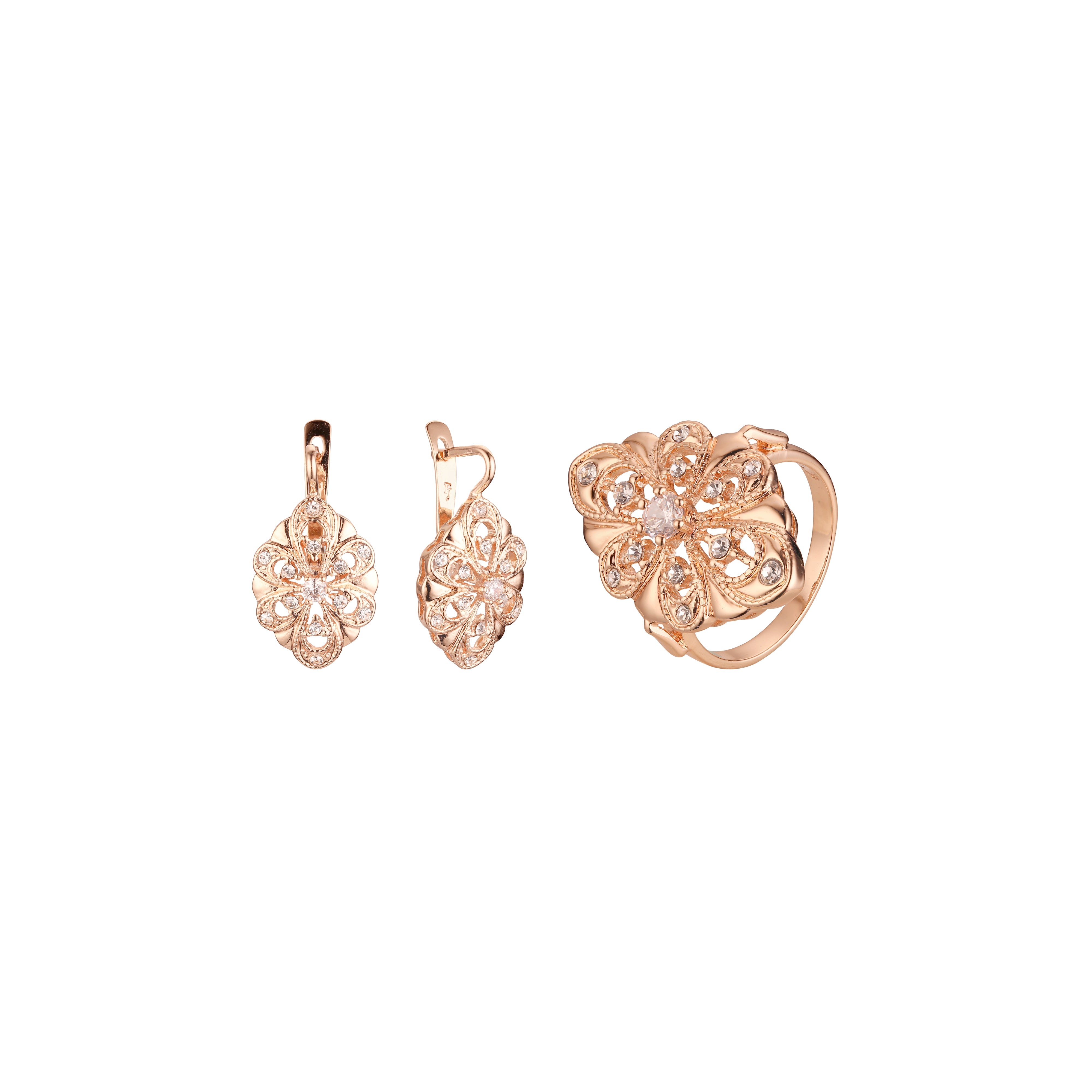 Grande conjunto de flores luxuosas em ouro rosa