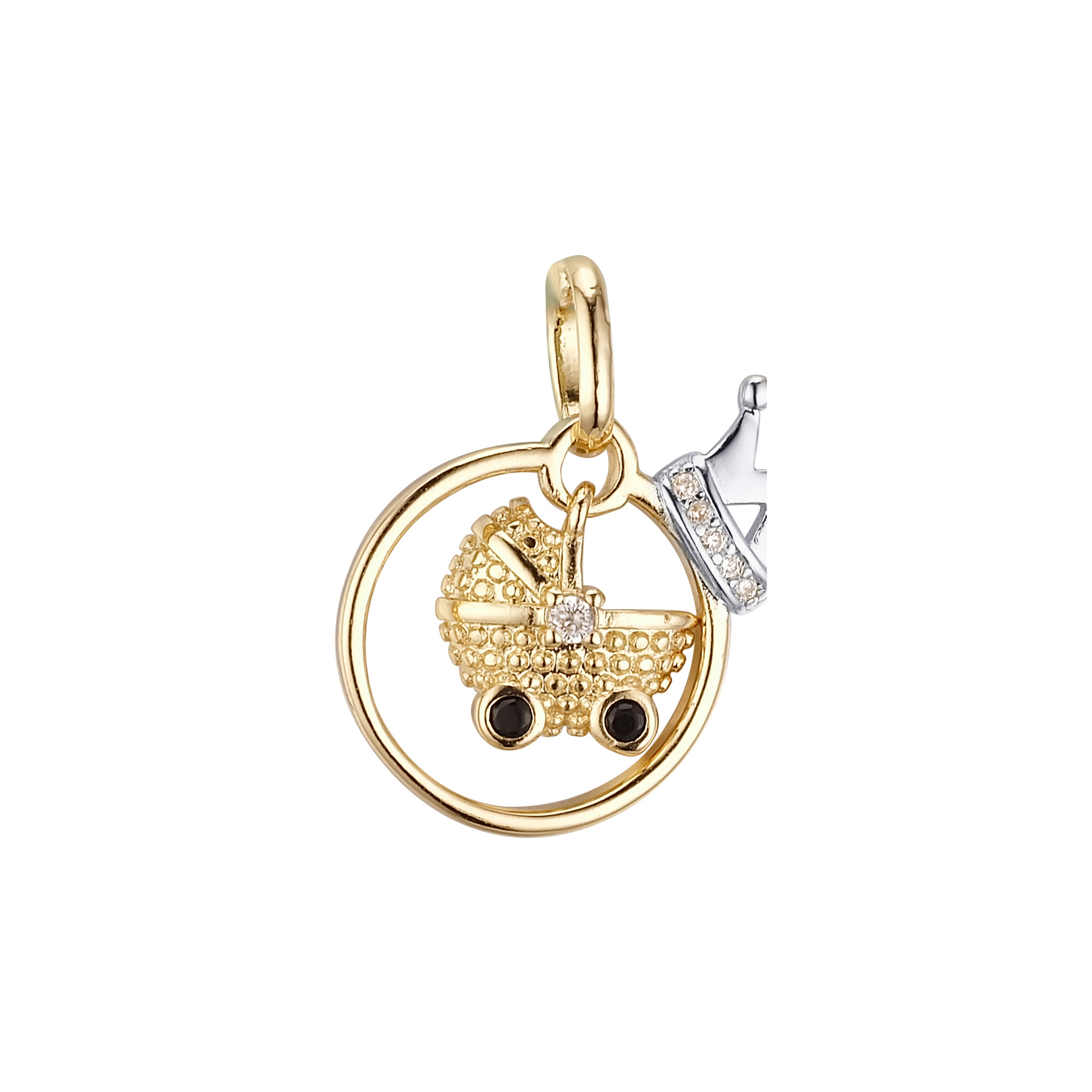 Cute baby car with a crown 14K Gold, Rose Gold Pendant