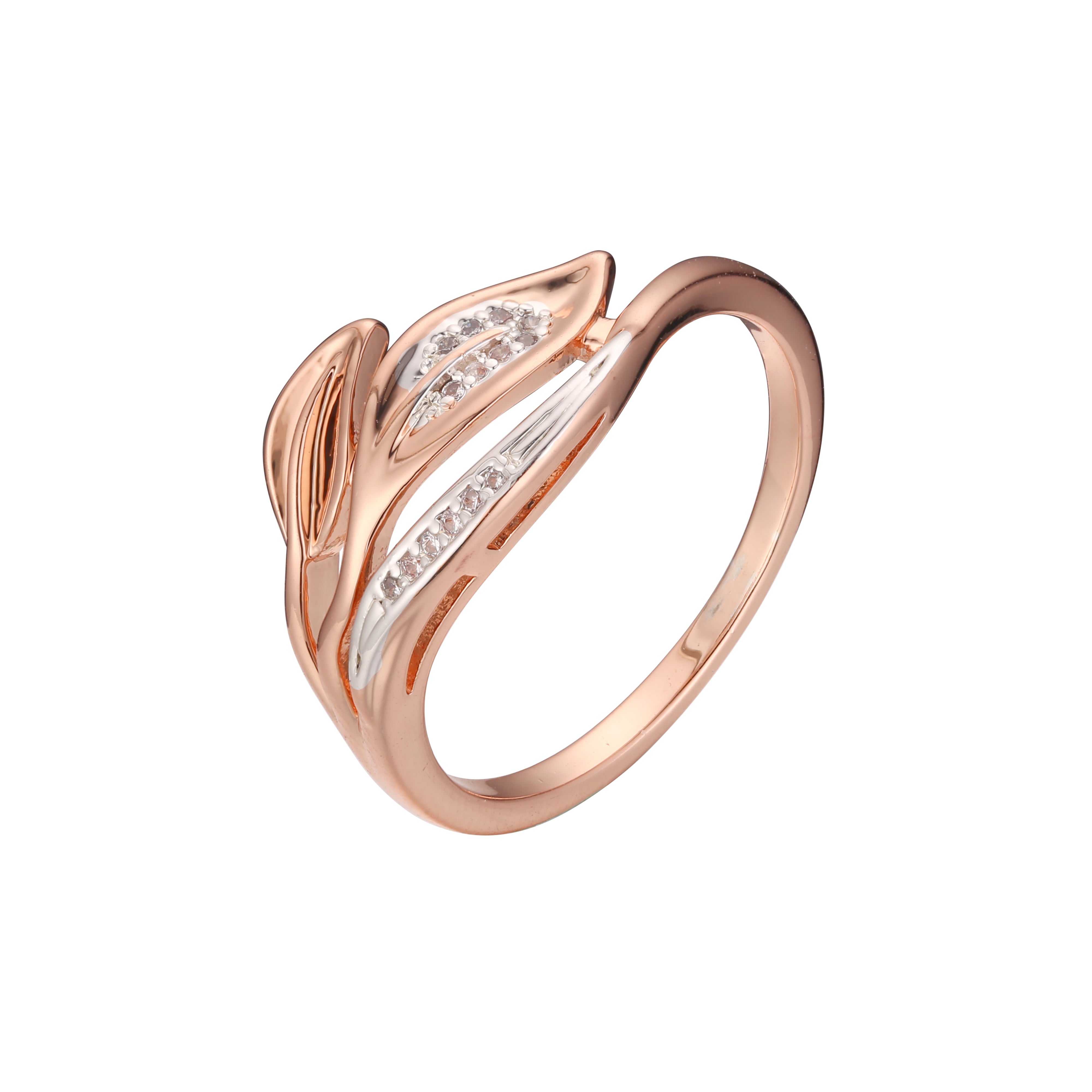 Anillos de moda de dos tonos de oro rosa de hojas