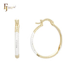 Textured 14K Gold two tone Hoop earrings