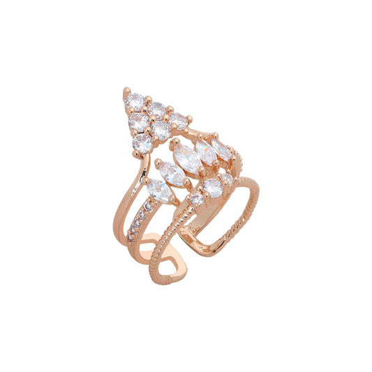 Triple cluster open rings in 14K Gold, Rose Gold plating colors