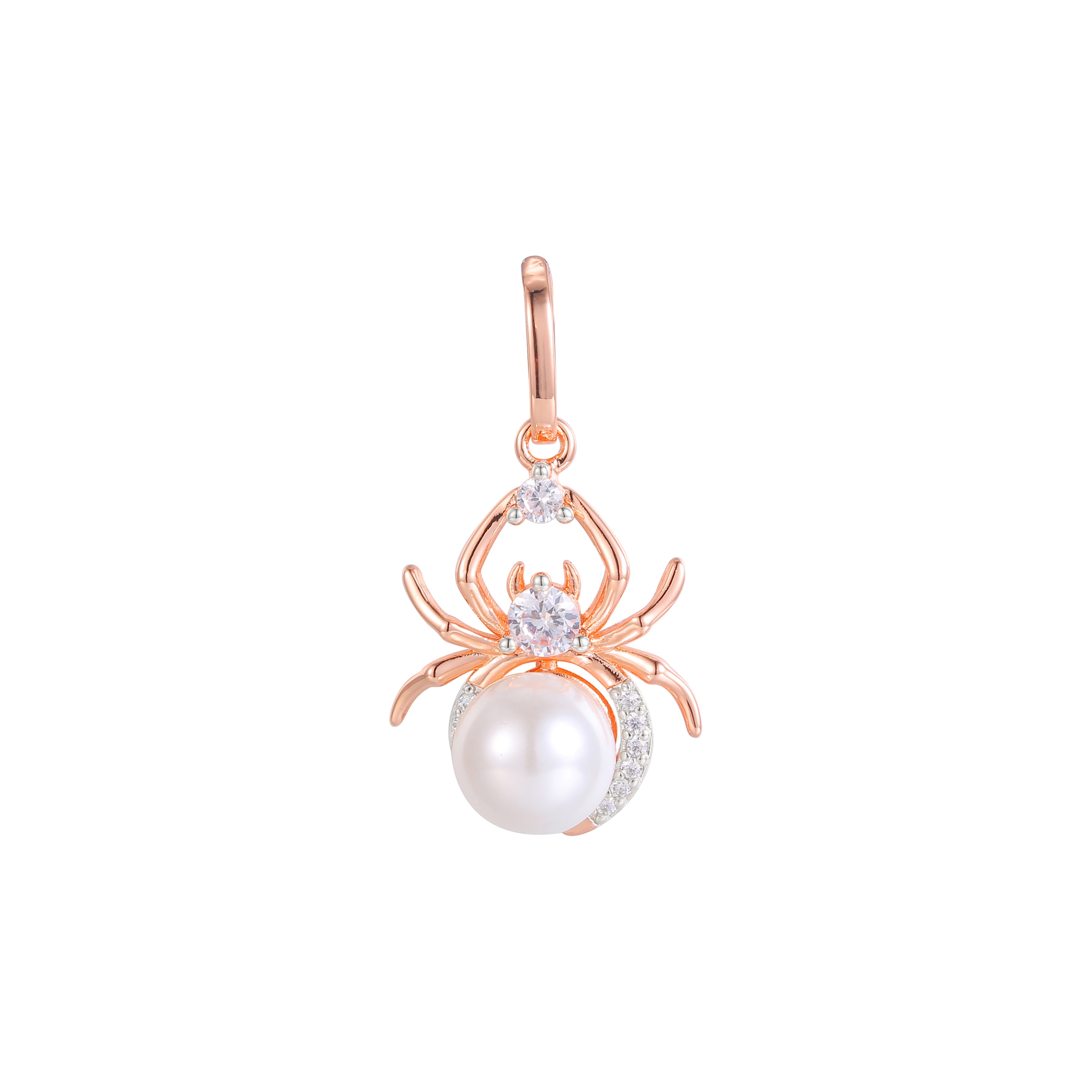 Spider animal pearl pendant in Rose Gold two tone, 14K Gold plating colors