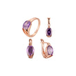 Conjunto de joias Solitaire oval roxo claro banhado em ouro 14K, ouro rosa