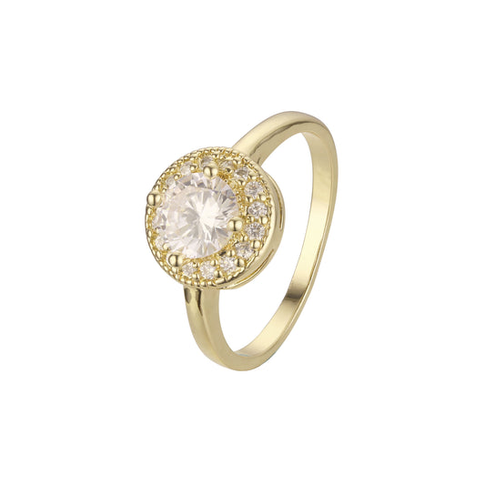 Anéis halo chiques e coloridos de zircônia cúbica em ouro 14K