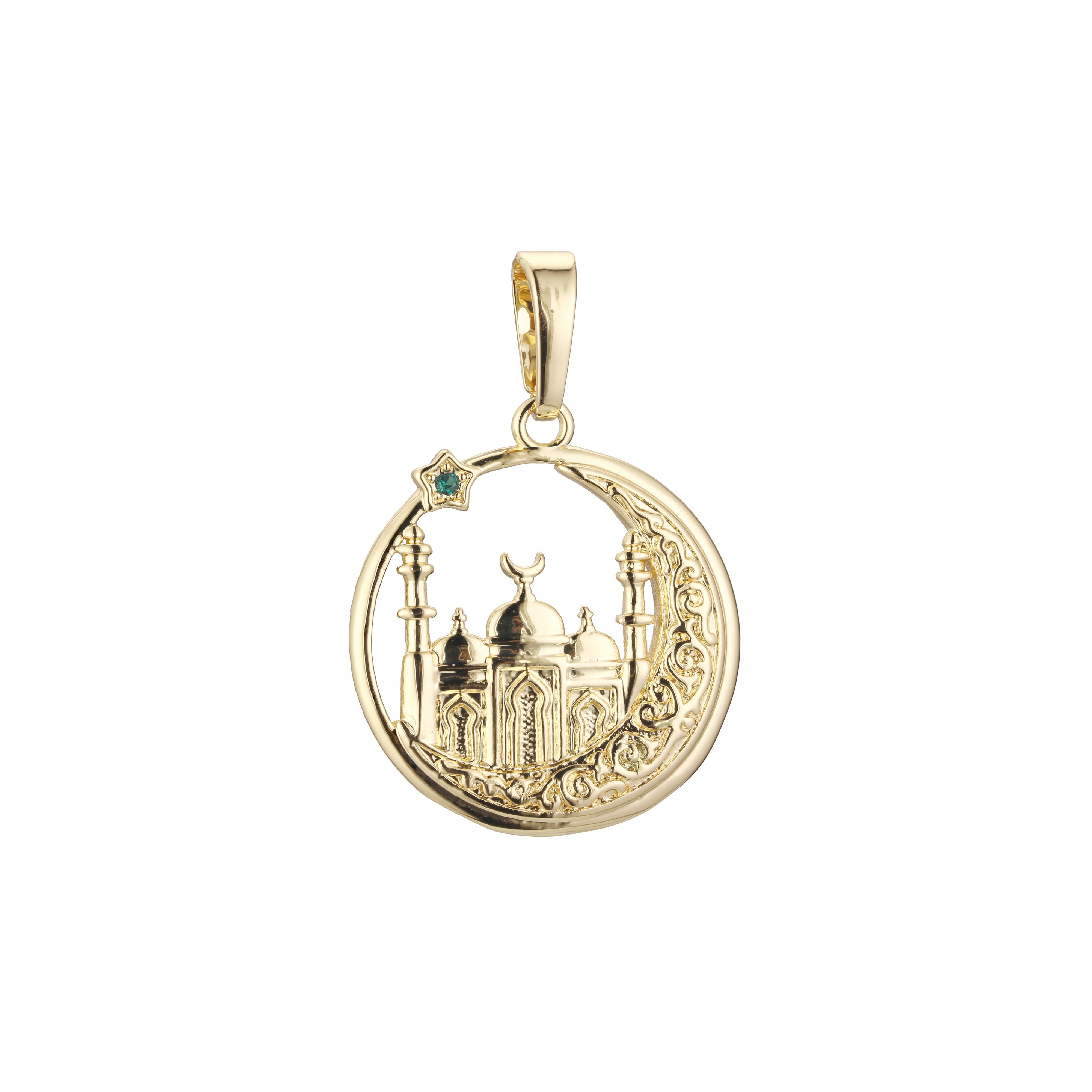 Islamic temple star and crescent Rose Gold two tone, 14K Gold Pendant
