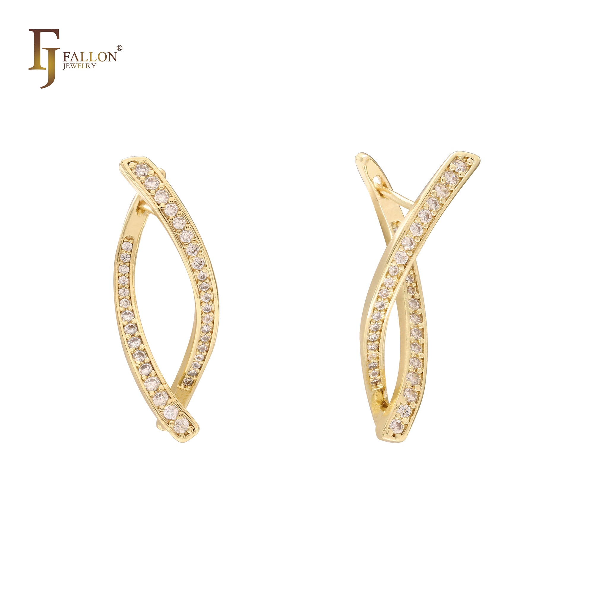 Twisted paved white Czs14K Gold Earrings