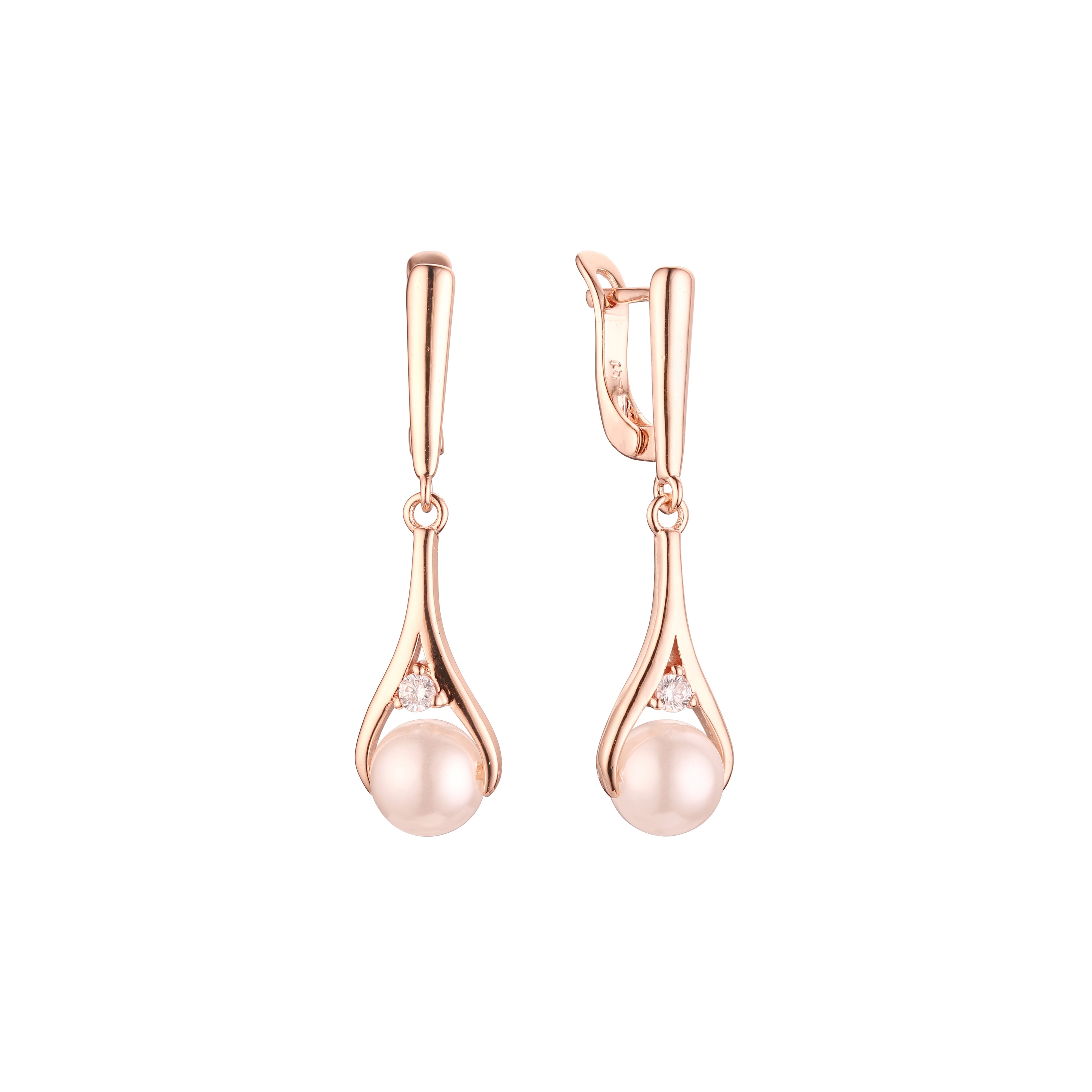 Pendientes de perla de oro rosa con solitario en forma de lágrima