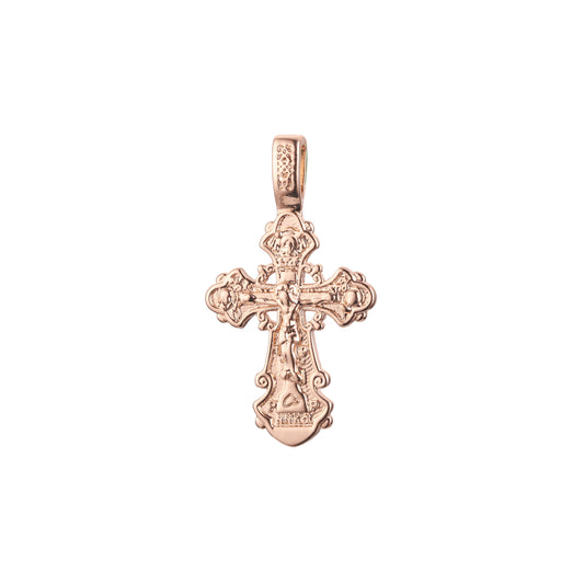 ローズゴールドと 14K ゴールドメッキカラーのカトリッククロスつぼみペンダント