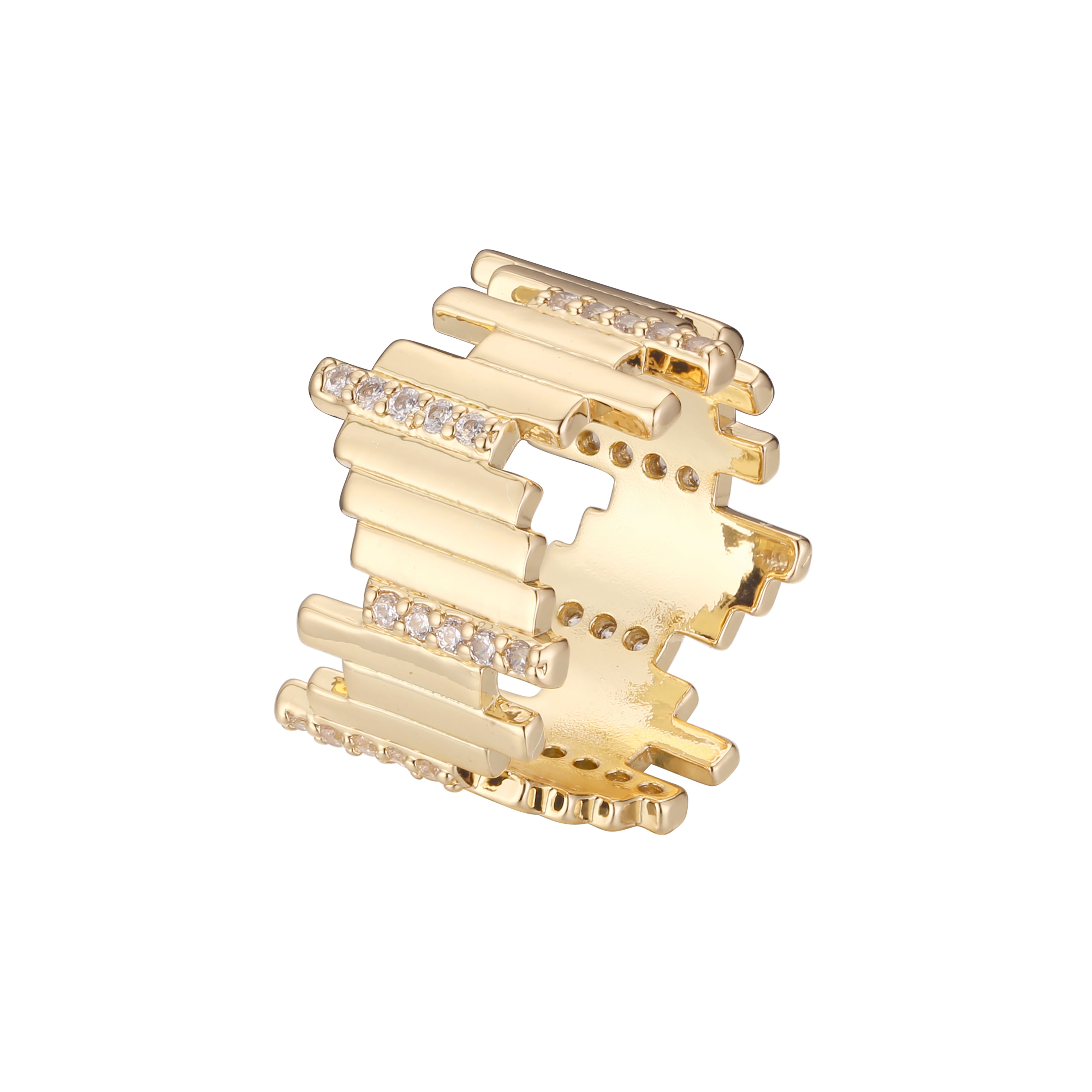 Irregularly staggered lines open rings in 14K Gold, Rose Gold plating colors