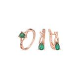 Conjunto de esmeralda solitario de oro rosa