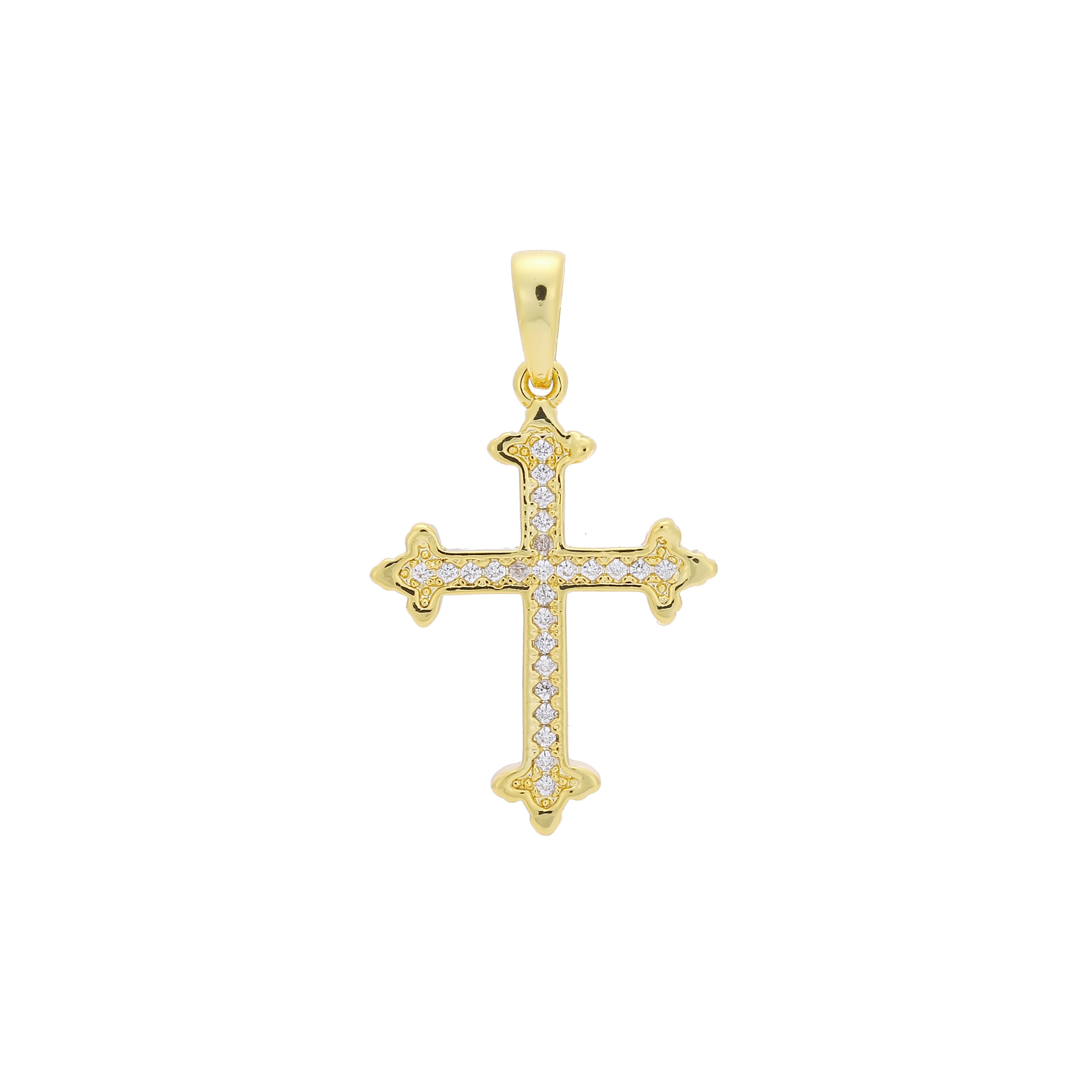 Cluster white CZs 14K Gold Latin Cross Pendant