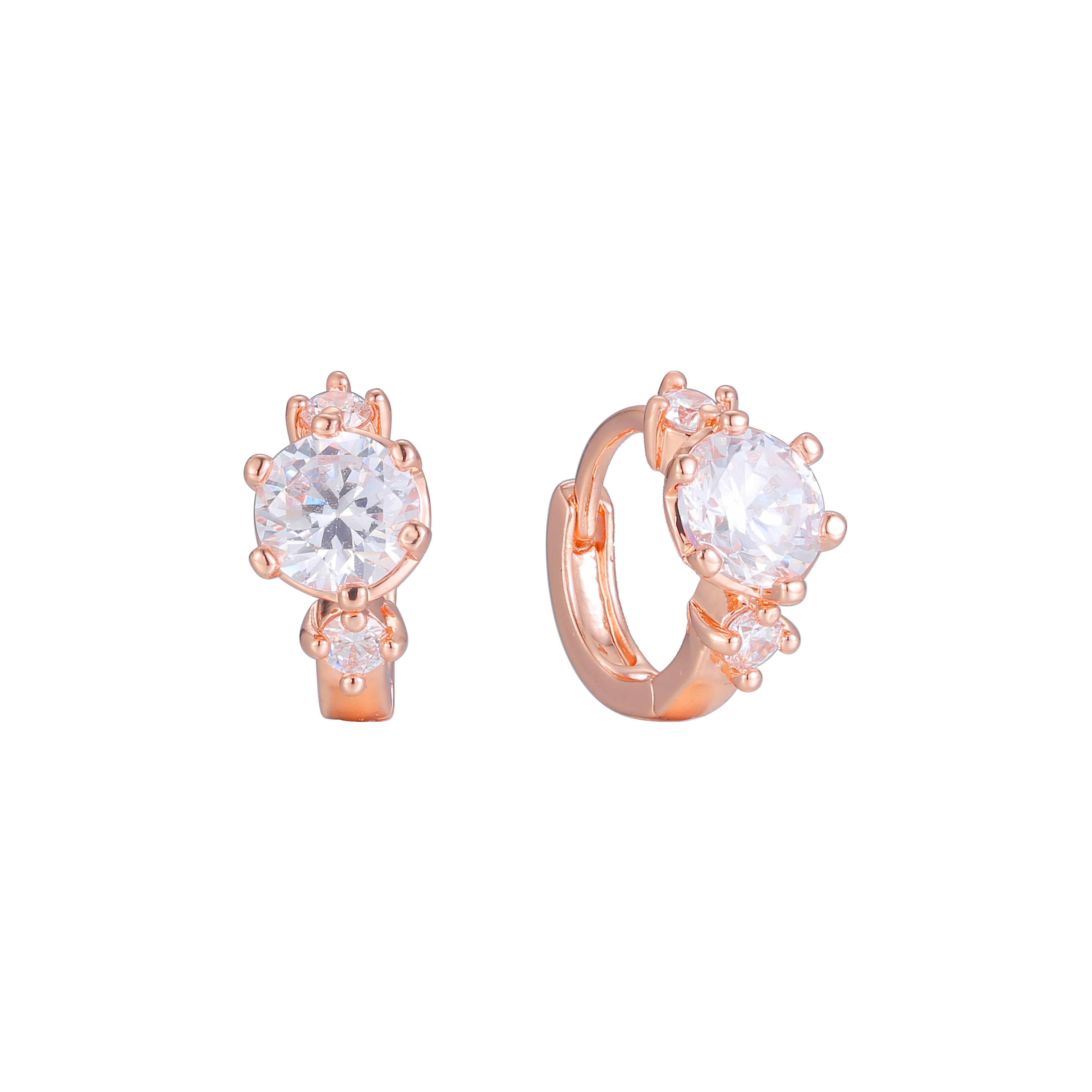 Huggie solitaire earrings in 14K Gold, 18K Gold, Rose Gold plating colors