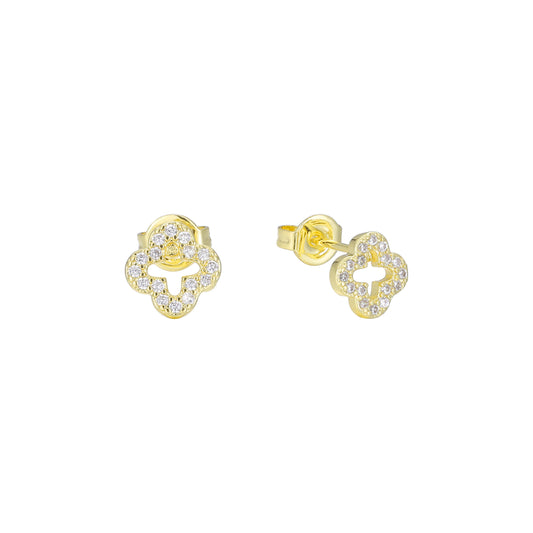 Ohrstecker aus 14-karätigem Gold mit Kleeblatt-Pavé und Zirkonia
