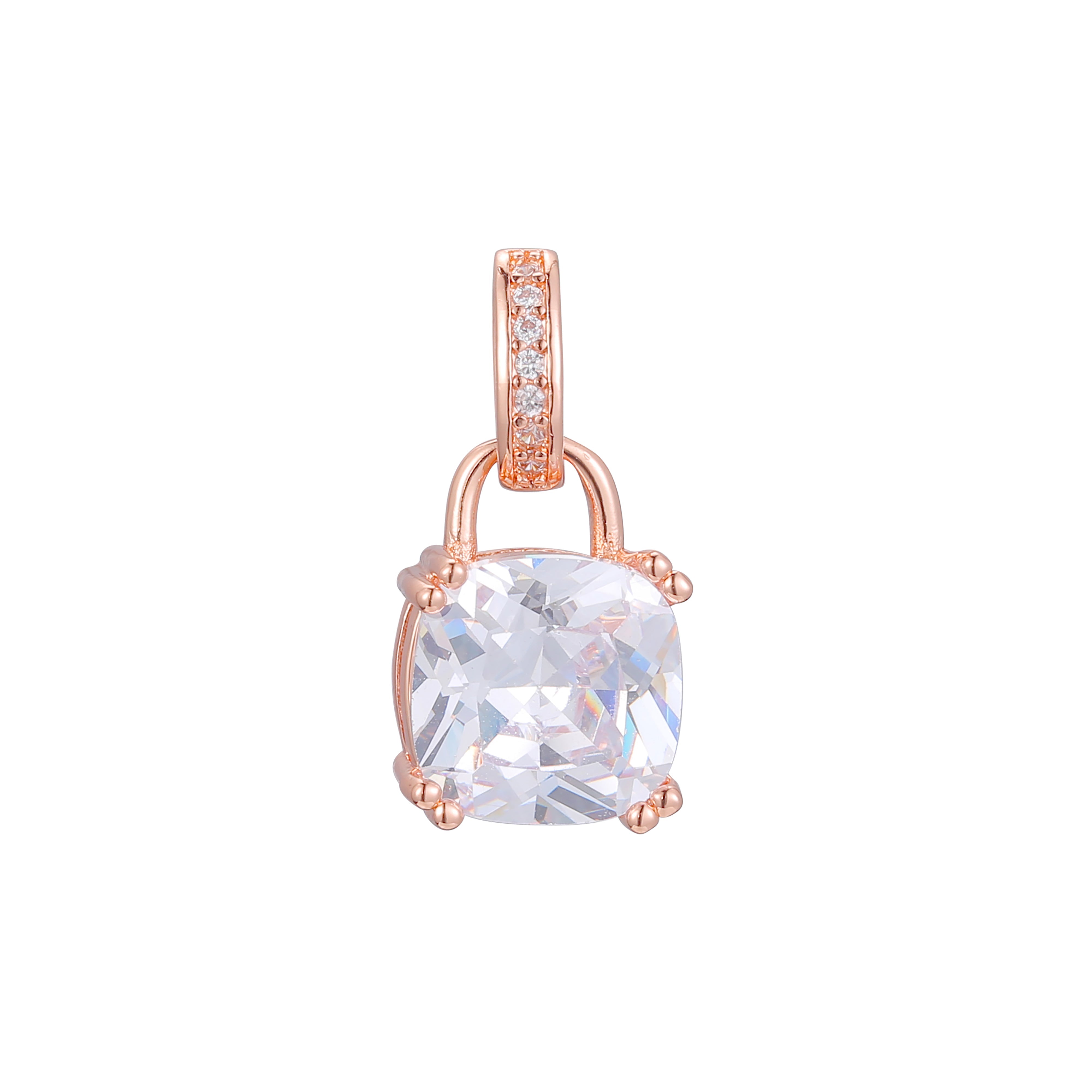 🔥 Lock solitaire cushion cut cz Rose Gold two tone, 14K Gold pendant