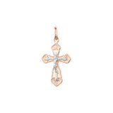 Colgante cruz ortodoxa rusa en Oro 14K, Oro Rosa bicolor, baño de Oro Blanco colores