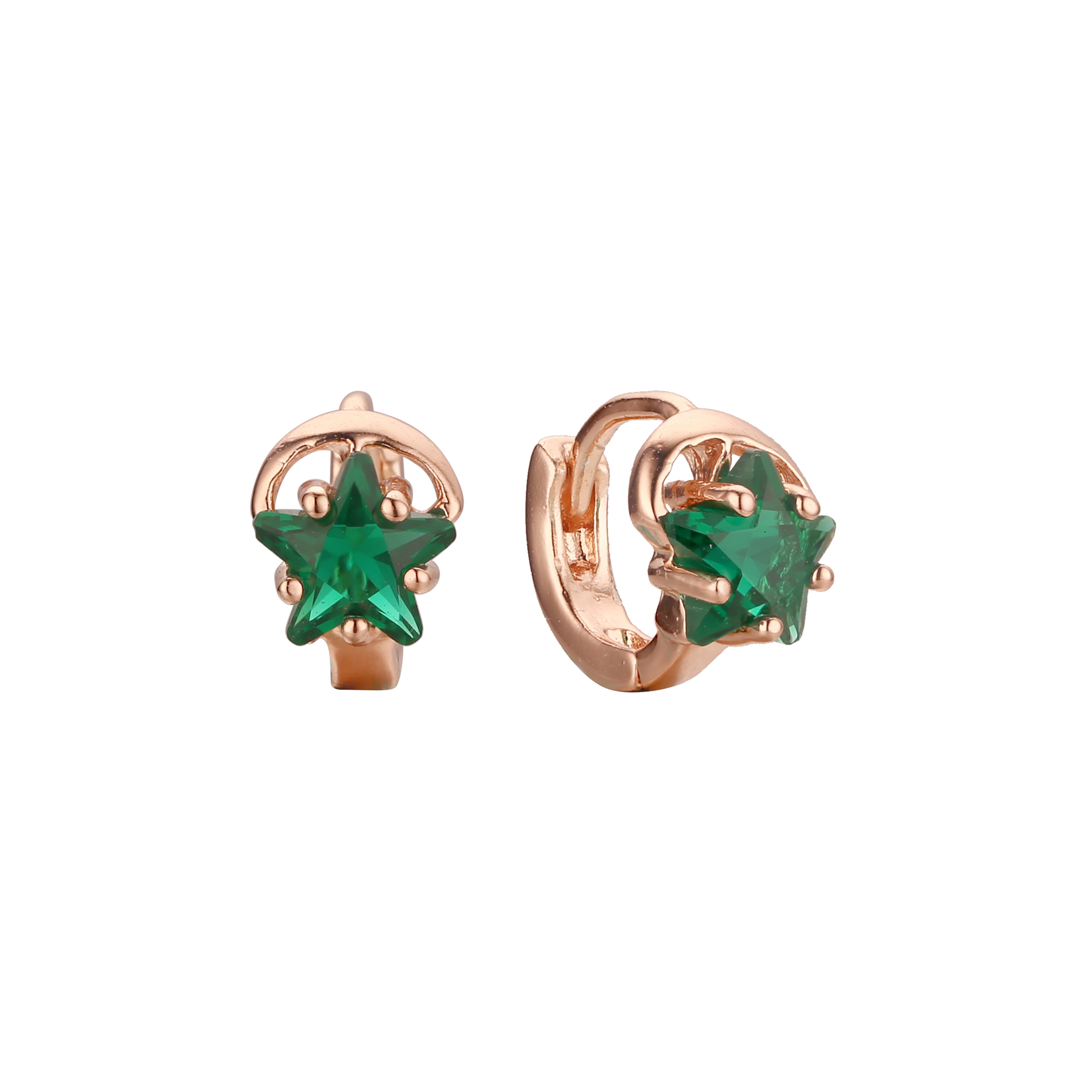 Bunte Solitär-Ohrringe aus Roségold in Sternform mit Zirkonia