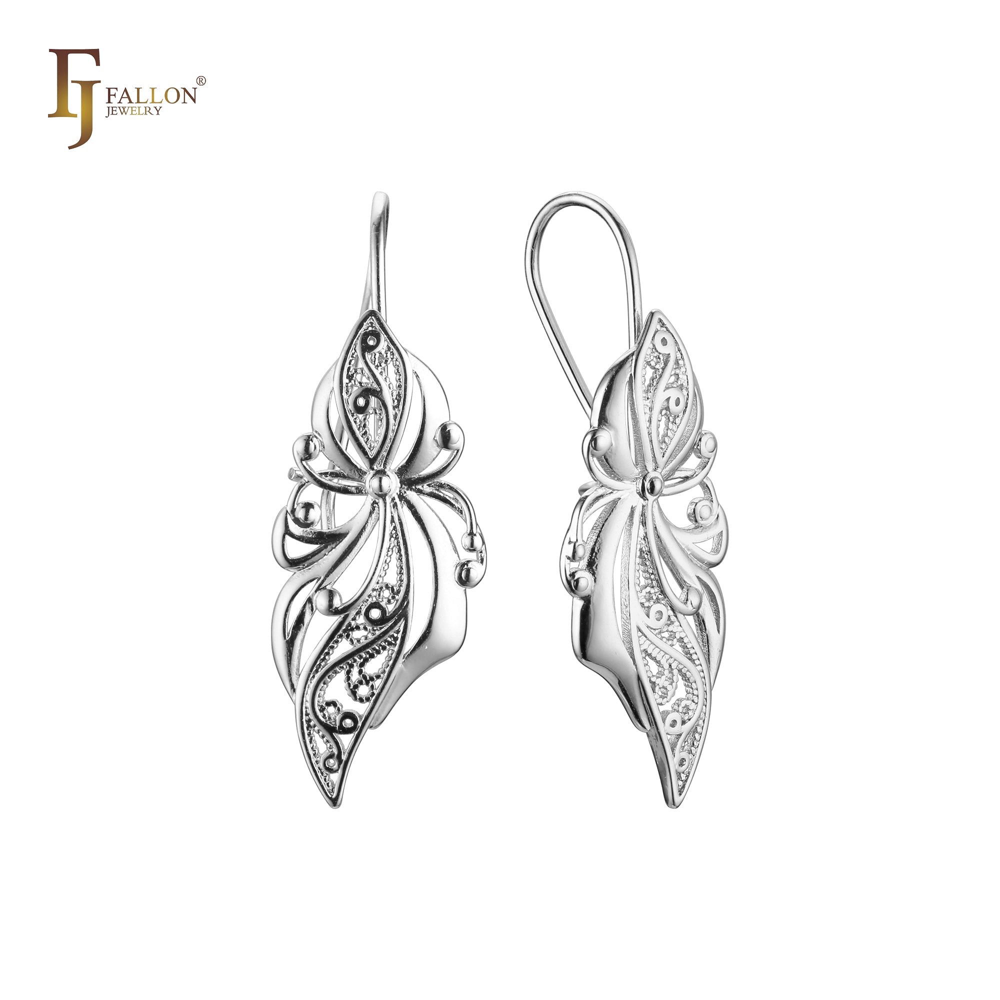 .Flower wire hook earrings in Rose Gold, two tone plating colors