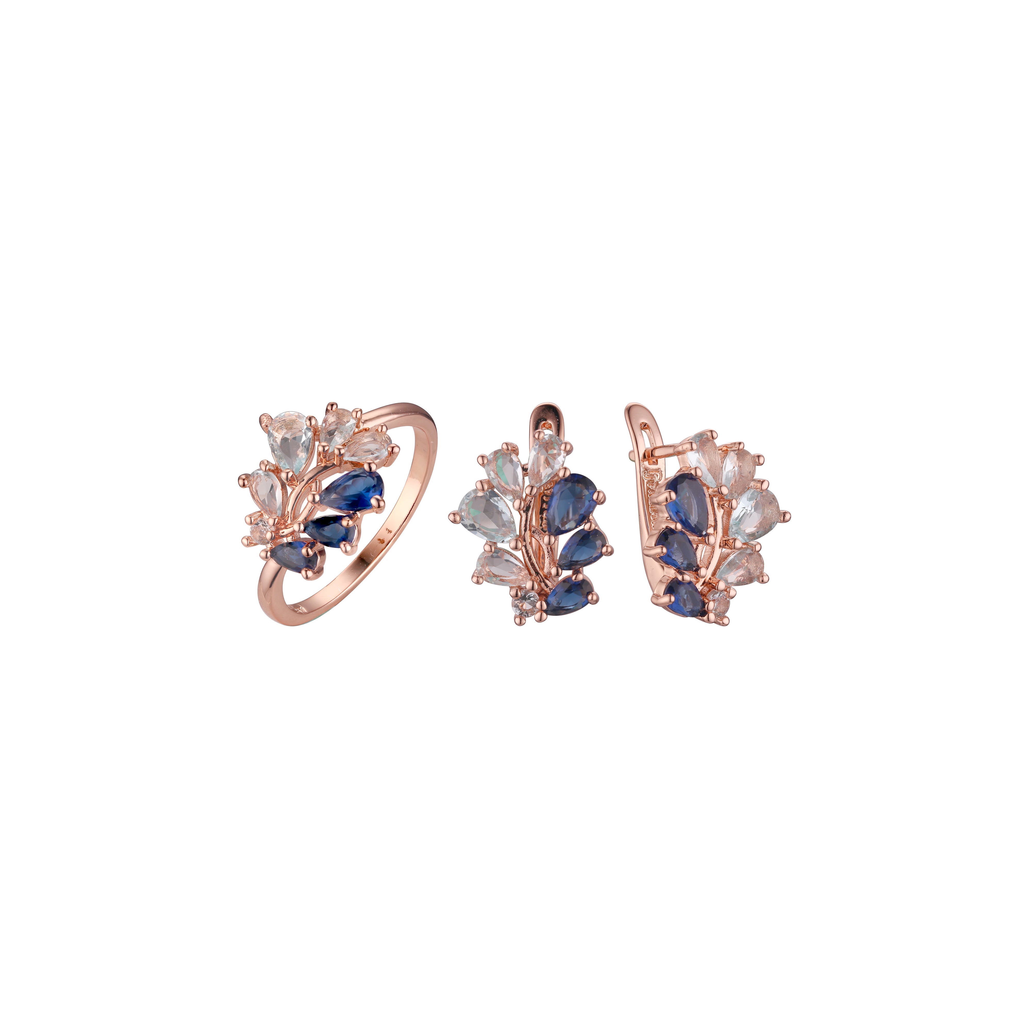 Conjunto de racimo blanco y azul de oro rosa