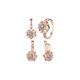Conjunto de anéis de pedra grande com flor solitária e conjunto de joias com pingente banhado em ouro rosa