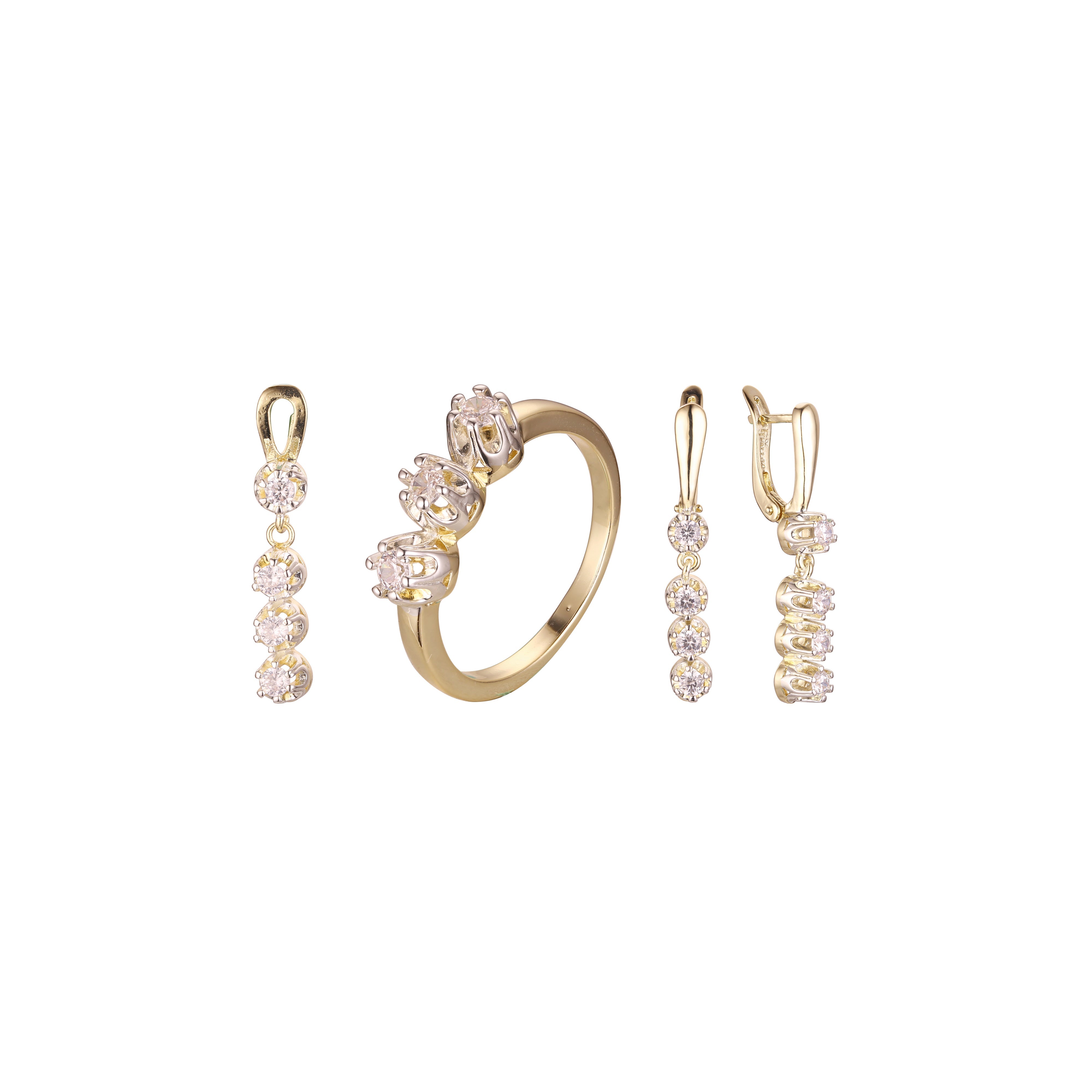 Conjunto de três pedras em ouro 14K em dois tons