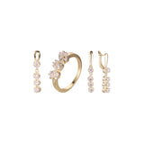 Conjunto de três pedras em ouro 14K em dois tons