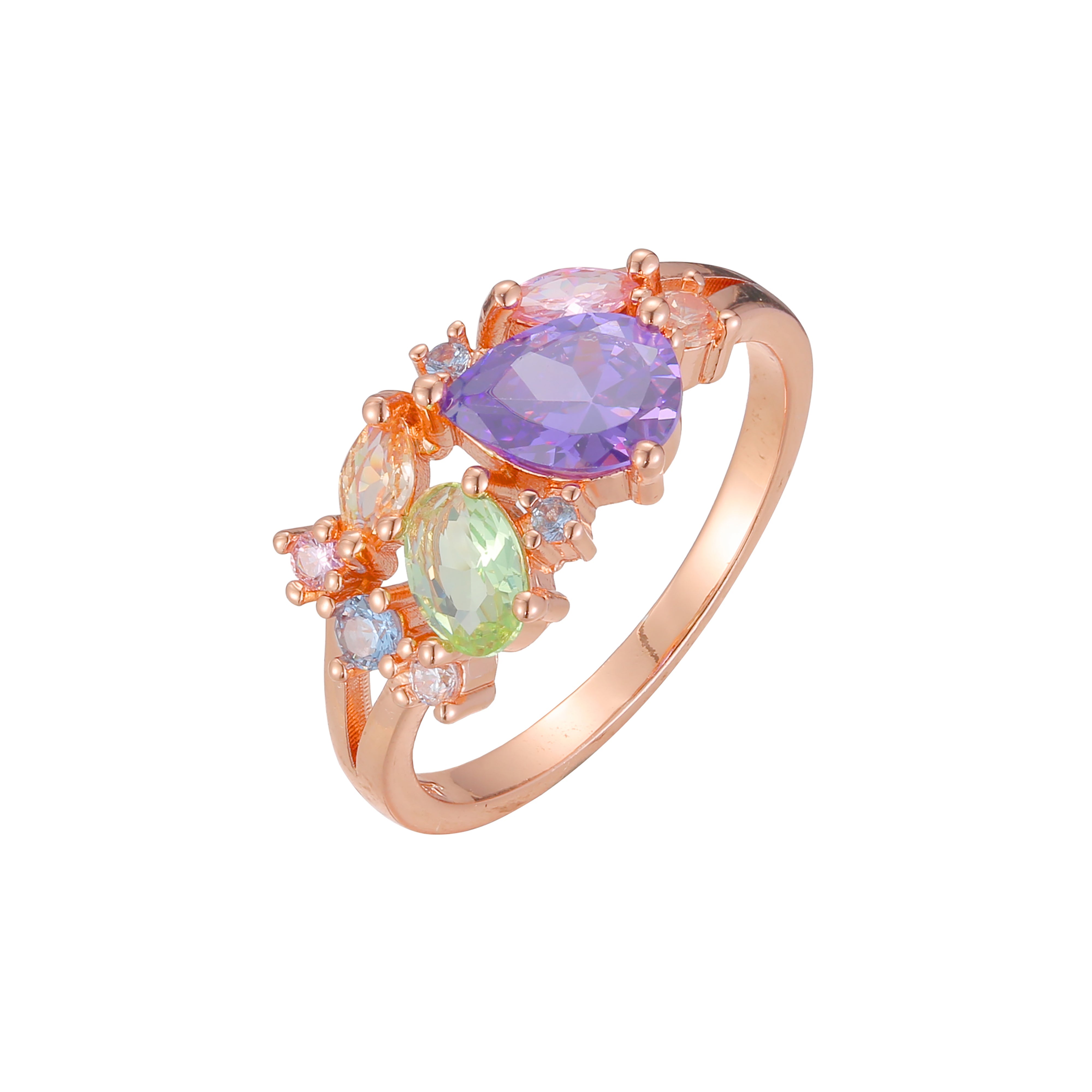 Cluster-Ringe aus ros¨¦goldenen, seeblauen Steinen