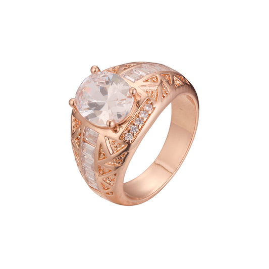 Anéis solitários masculinos de ouro rosa com zircônia cúbica
