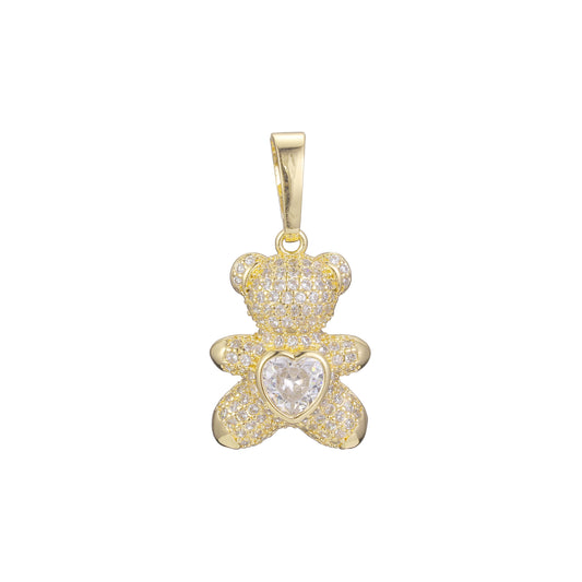 玫瑰金熊动物吊坠，14K 镀金颜色