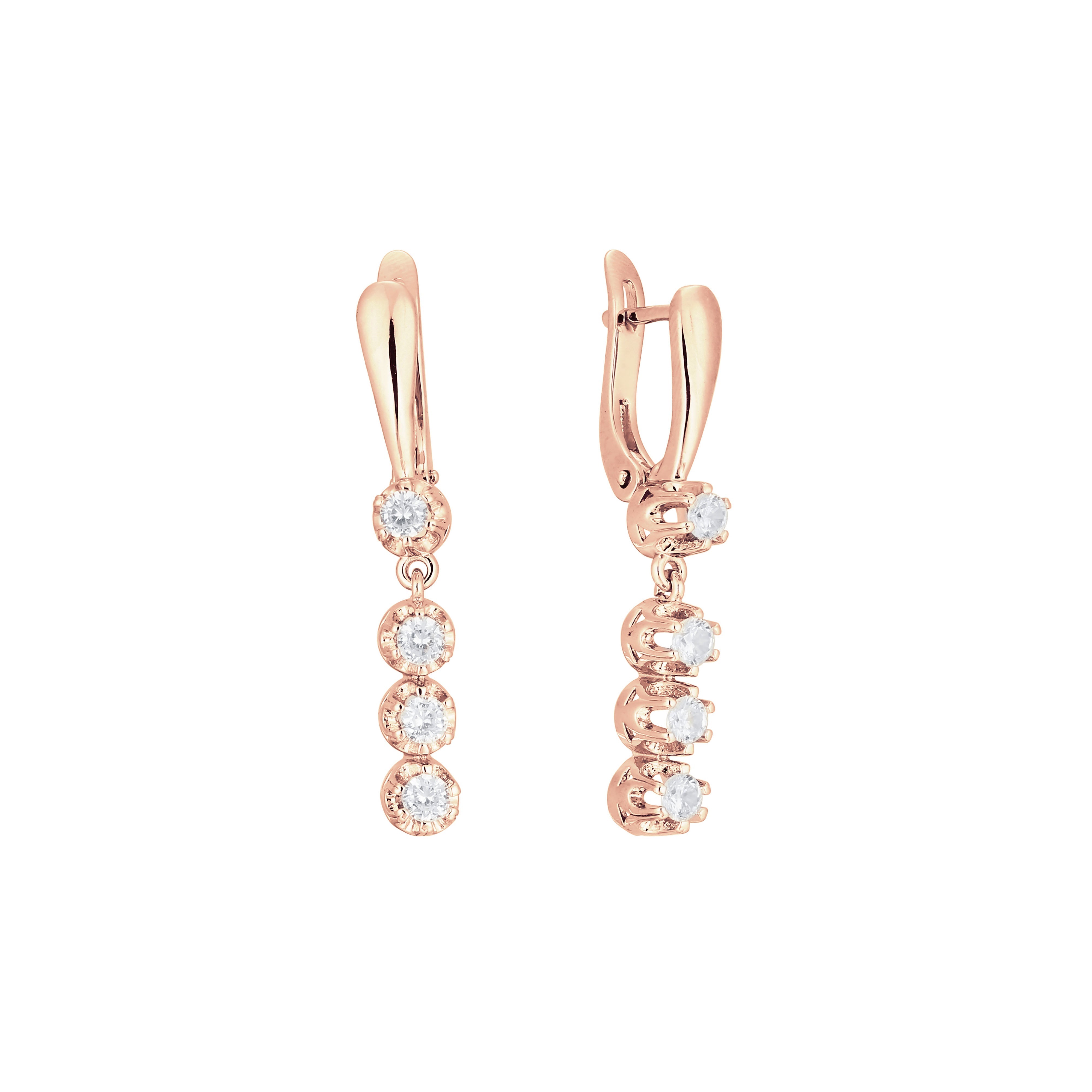 Vier weiße CZs Tropfen 14K Gold, 18K Gold, Roségold, Weißgold Ohrringe