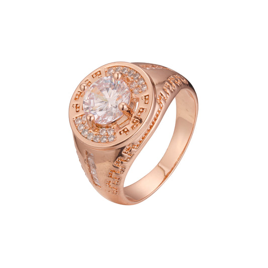 Anéis de sinete masculinos de zircônia cúbica branca CZ ouro rosa