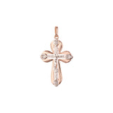 Pingente de cruz ortodoxa em ouro rosa de dois tons, cores banhadas a ouro 14K