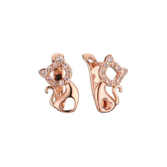 Brincos infantis de gatinhos em ouro rosa