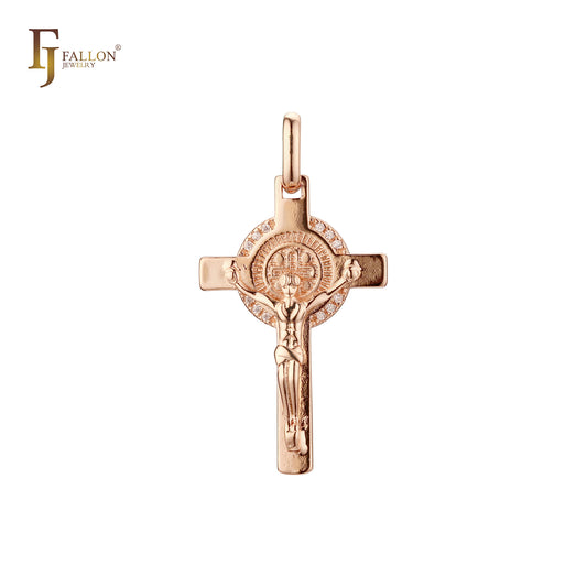 Crucifix Cluster White CZ Rose Gold Cross Pendant