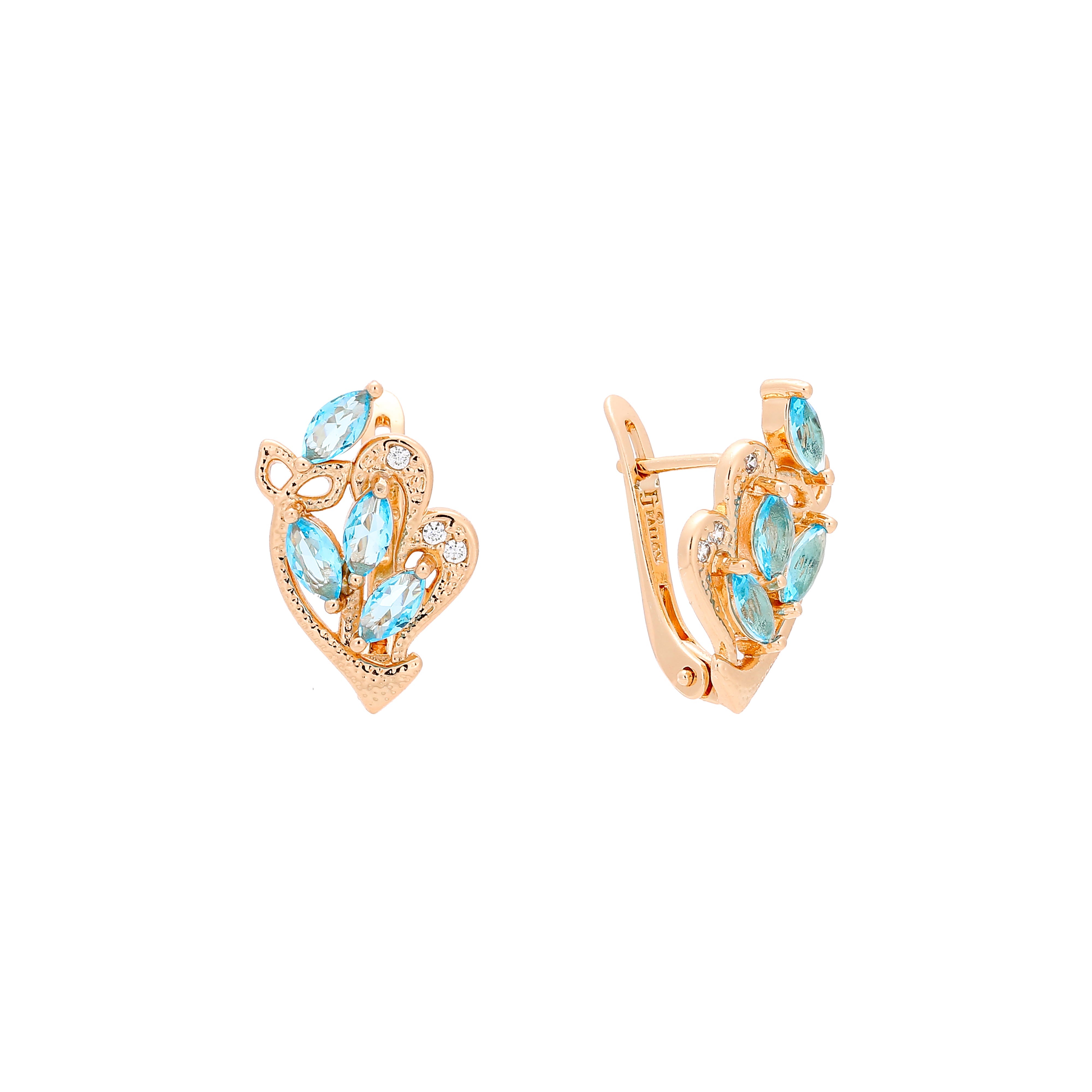 Pendientes de oro rosa con hojas y circonitas de colores