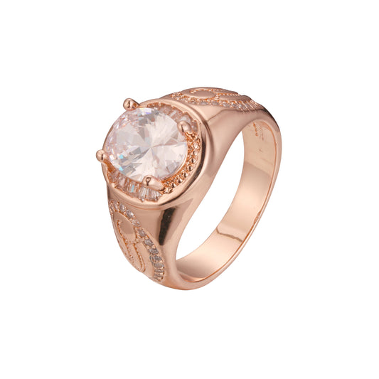 Anéis de sinete masculinos de zircônia cúbica branca CZ ouro rosa