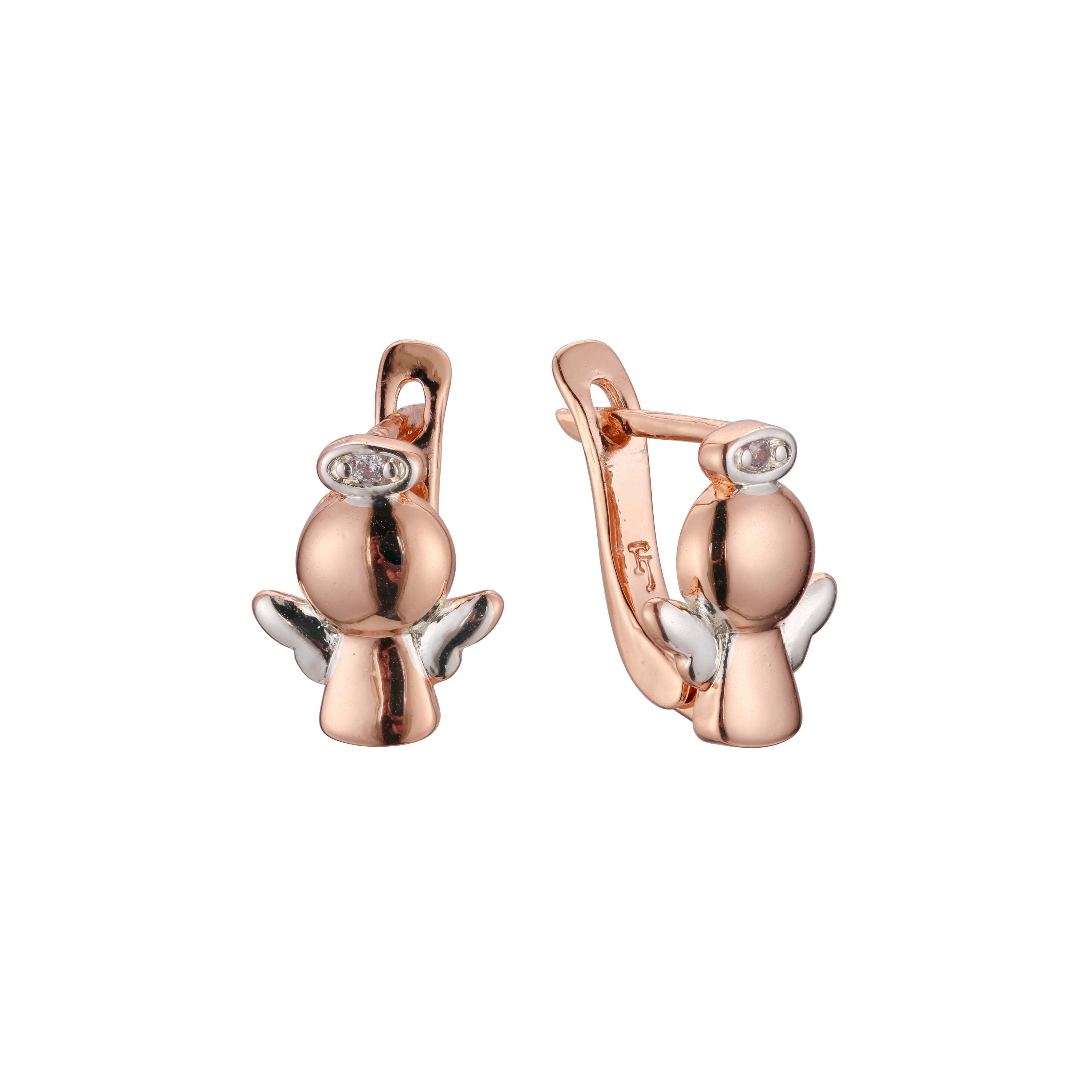 Aretes bebé ángel niño en Oro 14K, Oro Rosa, baño en dos colores