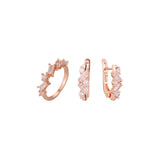 Conjunto de aglomerado de pedras redondas misturadas com corte de esmeralda em ouro rosa