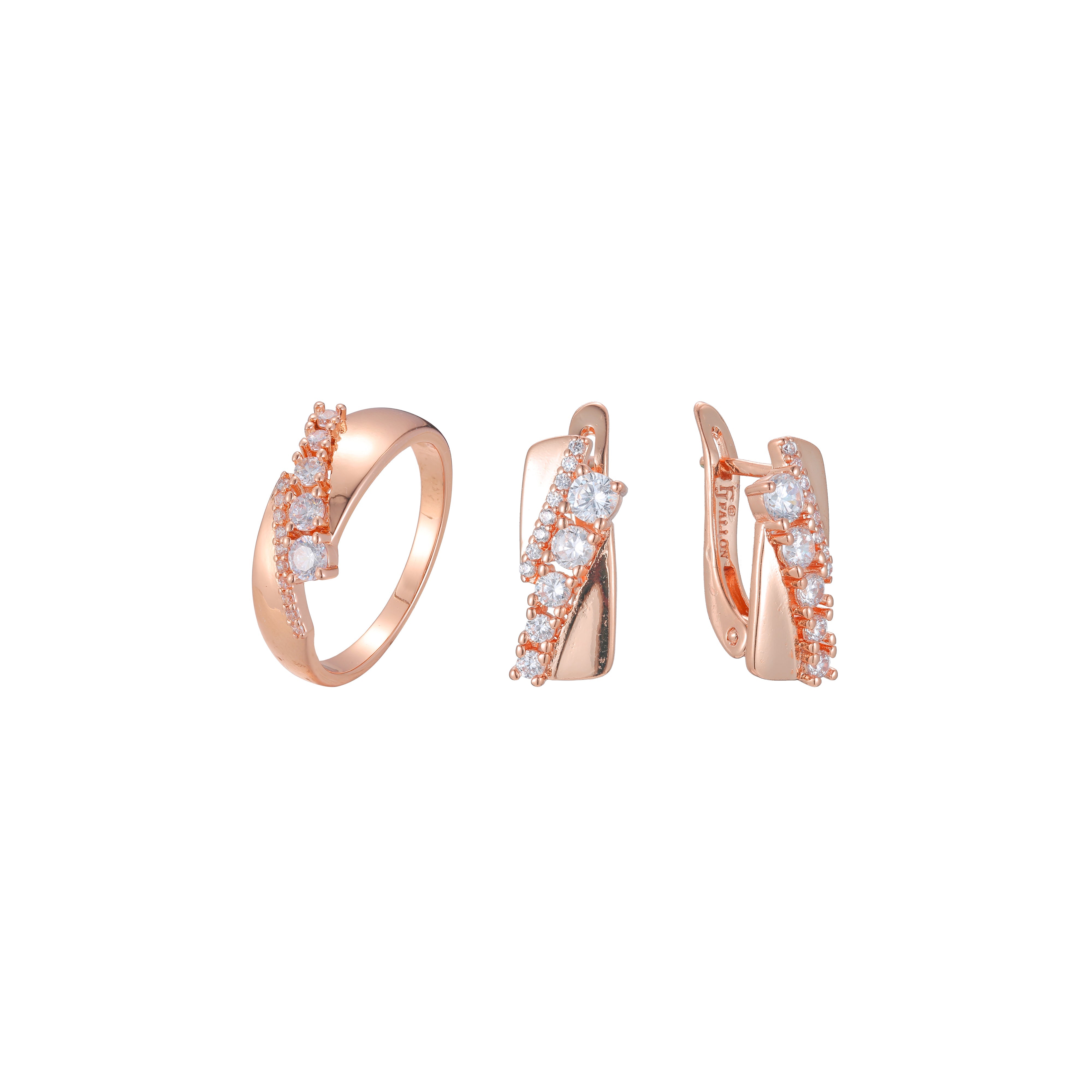 Conjunto de joias de anéis cluster banhados nas cores Rose Gold