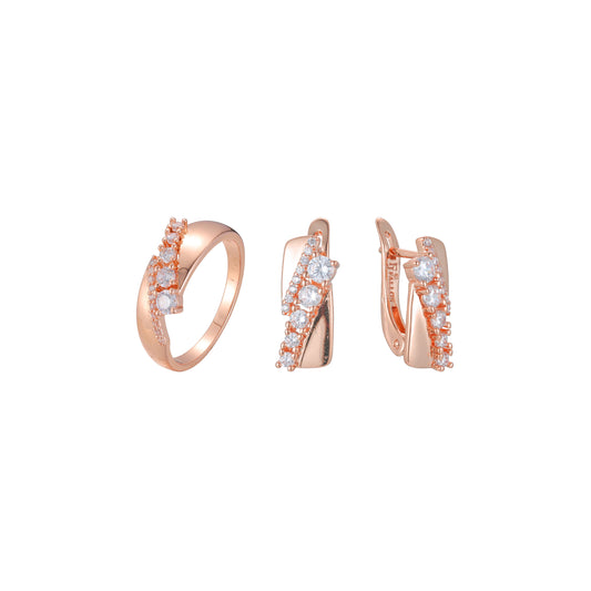 Conjunto de joias de anéis cluster banhados nas cores Rose Gold