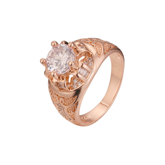 Anéis masculinos de filigrana CZ solitário vintage em ouro rosa
