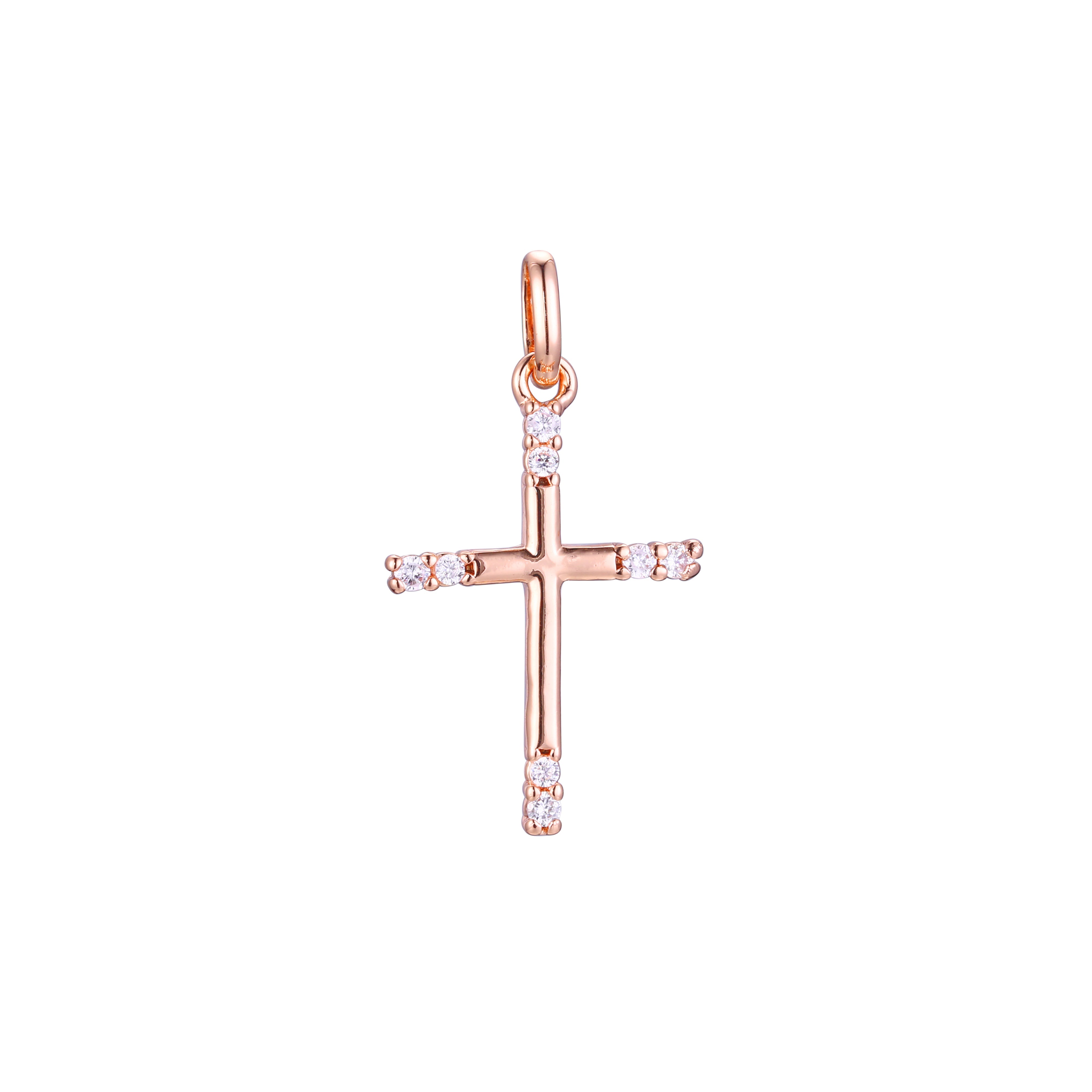 Pingente de cruz latina em ouro rosa de dois tons, cores banhadas a ouro 14K