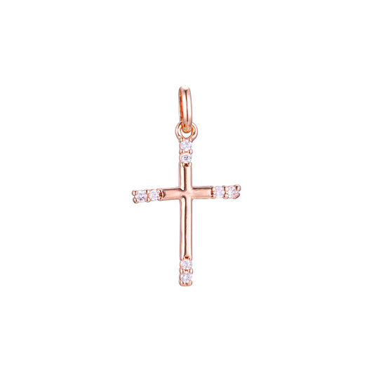 Pingente de cruz latina em ouro rosa de dois tons, cores banhadas a ouro 14K