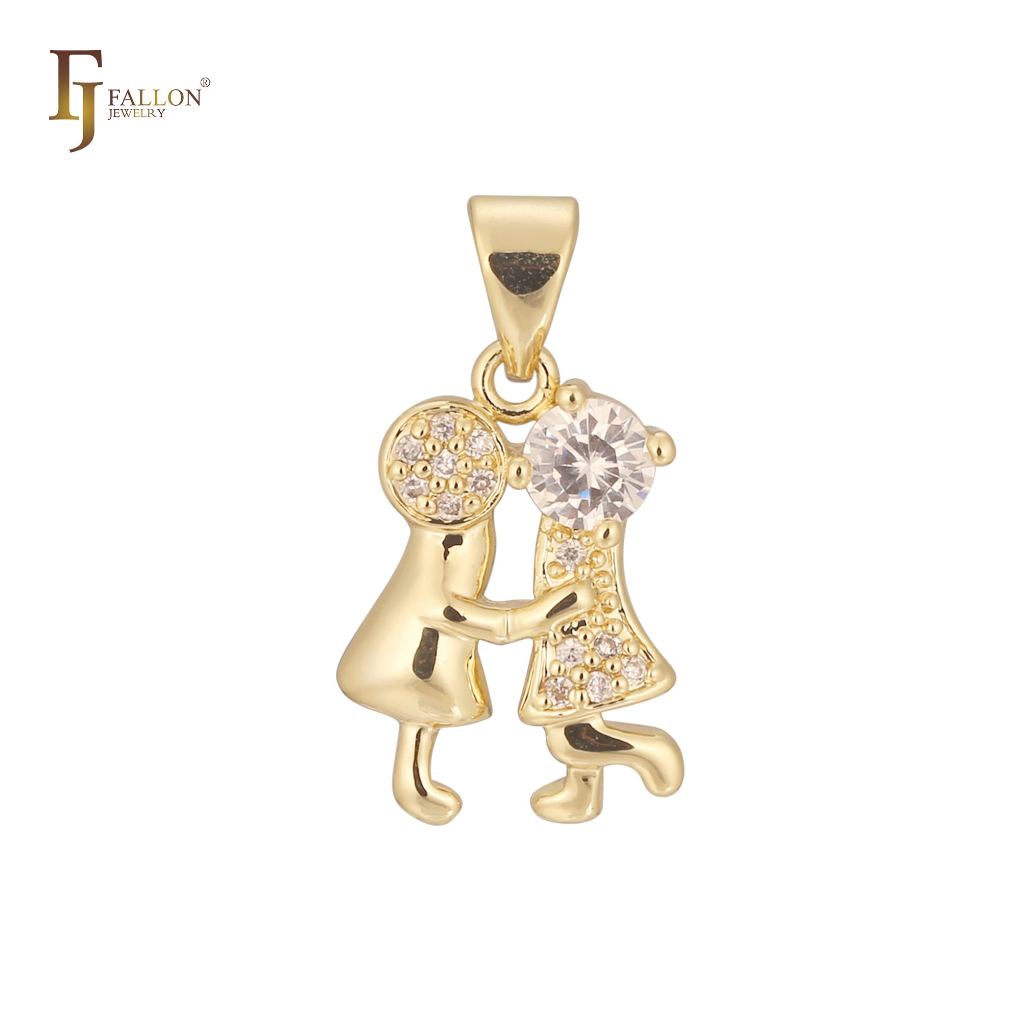 Pingente de joias FJ Fallon em ouro 14K para duas crianças