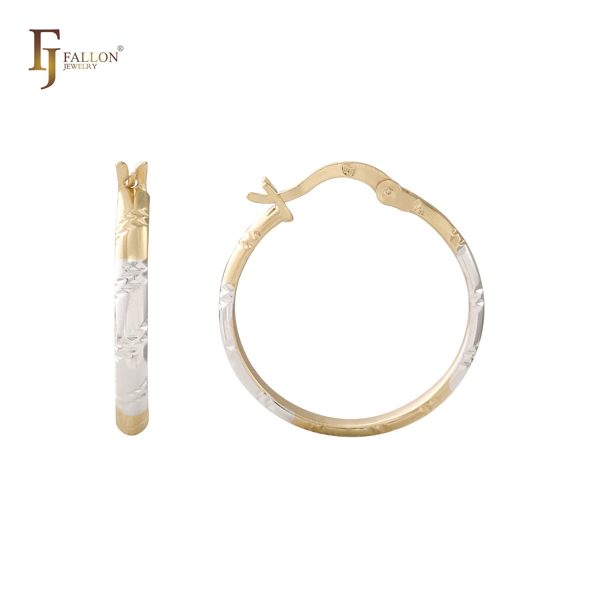 Rhombus Textured 14K Gold, Rose Gold two tone Hoop Earrings